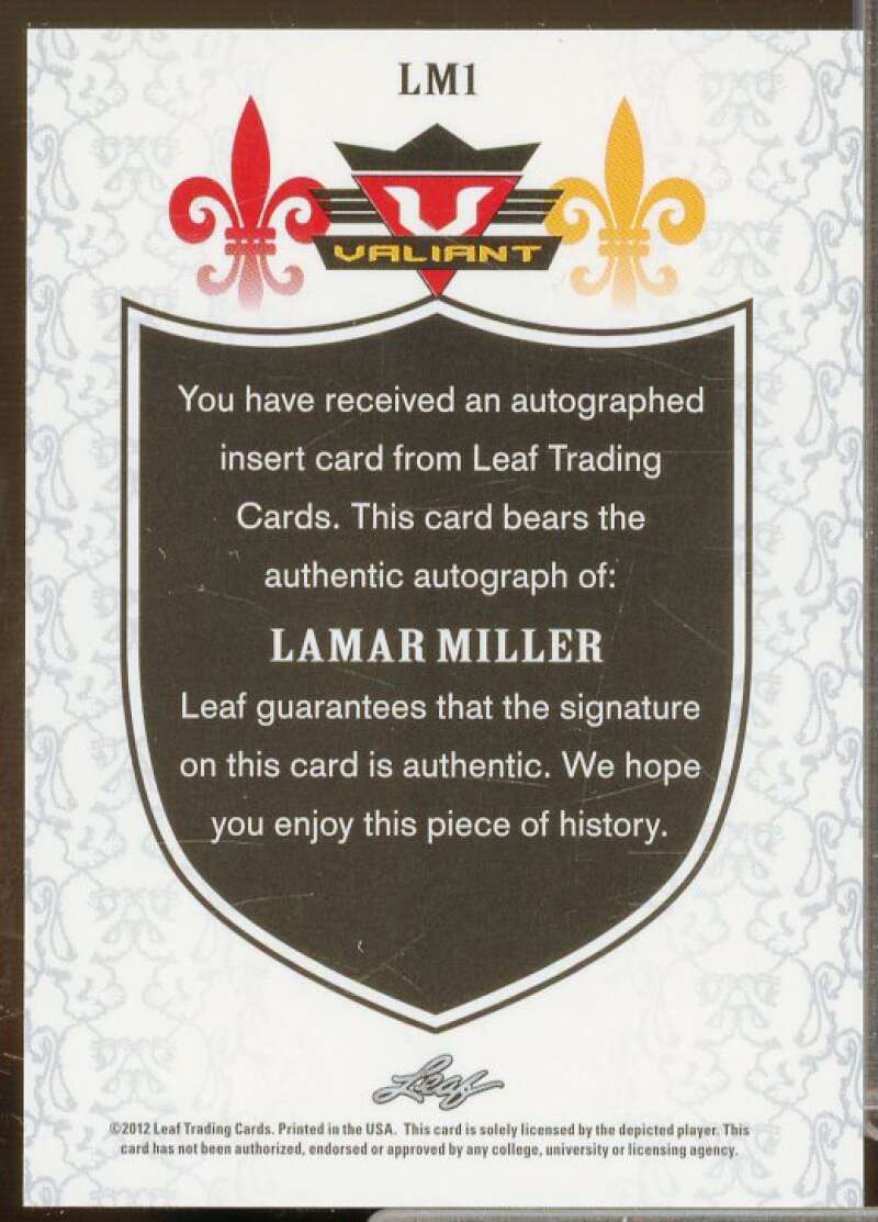 Lamar Miller Rookie Card 2012 Leaf Valiant Draft #LM1  Image 2