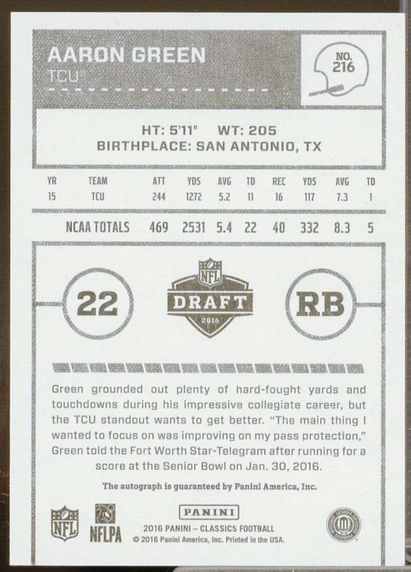 Aaron Green/49 Rookie Card 2016 Classics Significant Signatures Bronze #216  Image 2