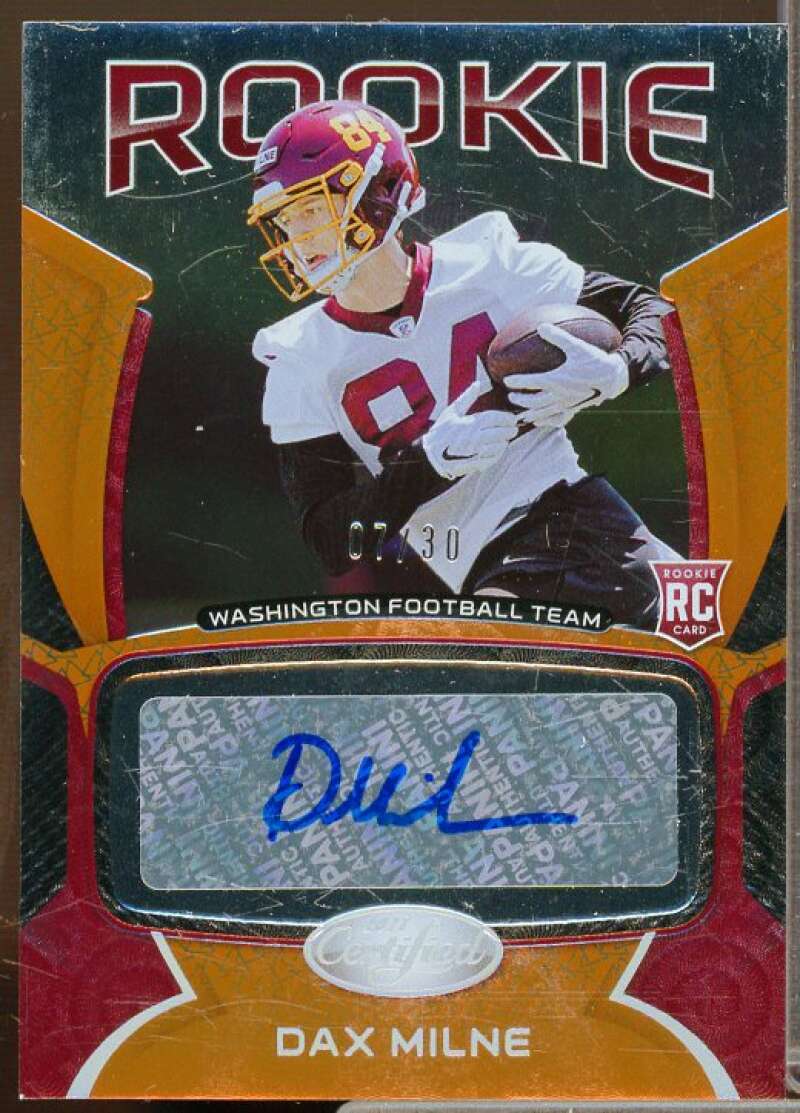 Dax Milne Rookie Card 2021 Certified Rookie Signatures Mirror Orange Etch #23  Image 1