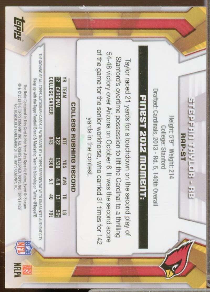 Stepfan Taylor Rookie 2013 Finest Jumbo Jersey Autographs Refractors #AJRST  Image 2