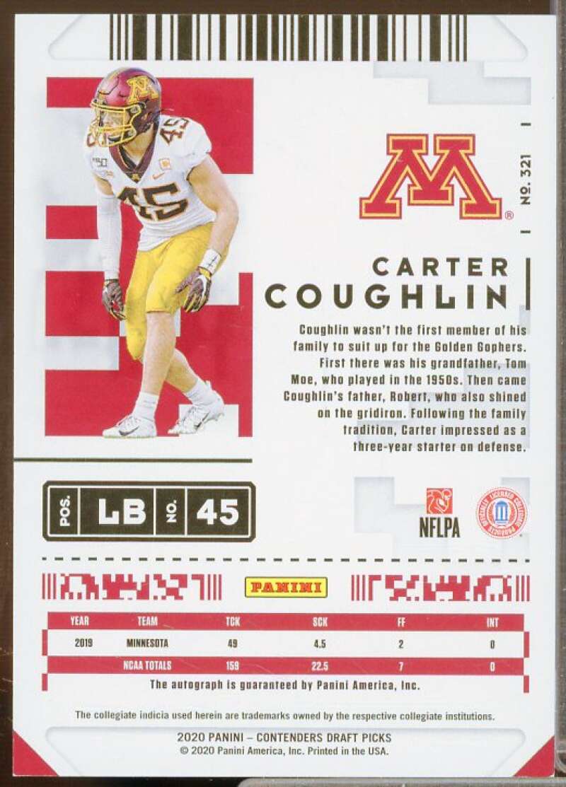 Carter Coughlin AU Rookie 2020 Panini Contenders Draft Picks Bowl Ticket #321  Image 2