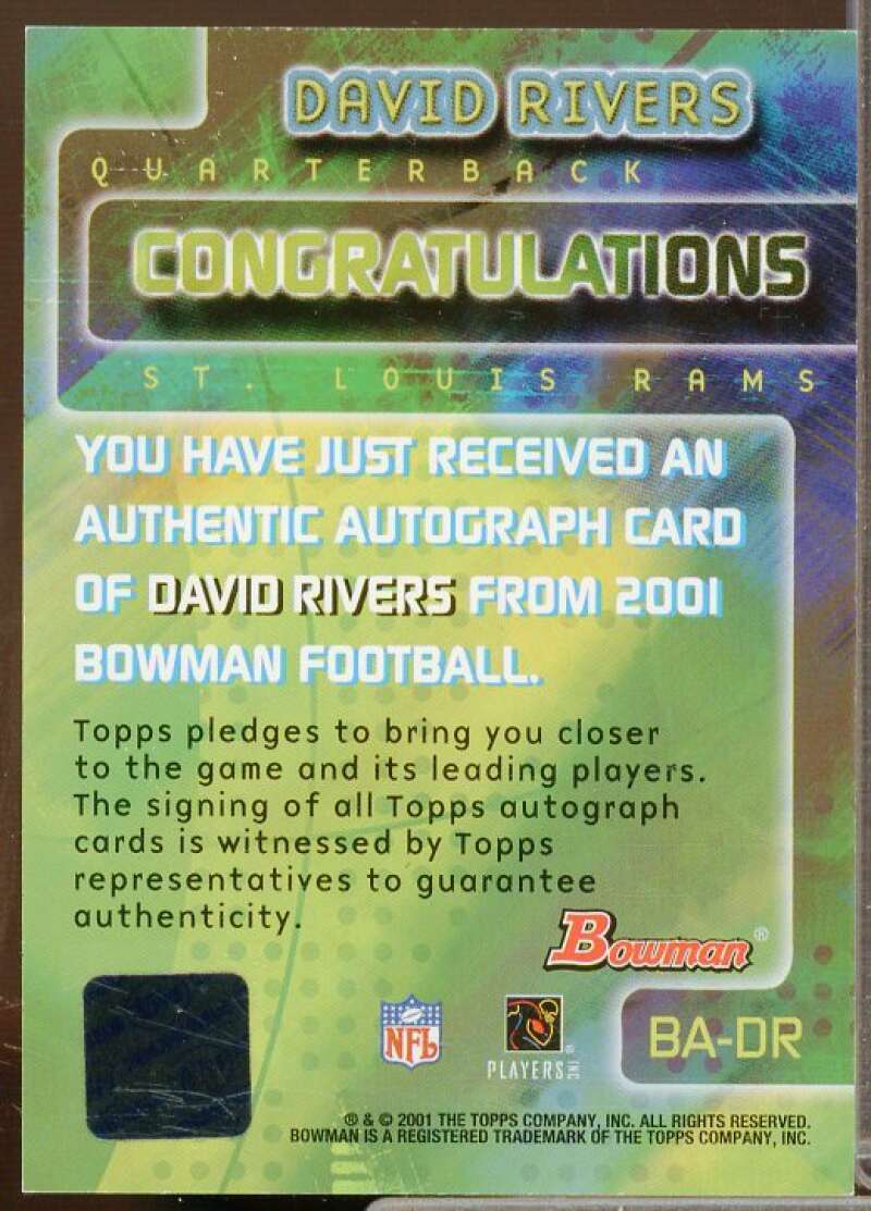 David Rivers J Rookie Card 2001 Bowman Rookie Autographs #BADR  Image 2