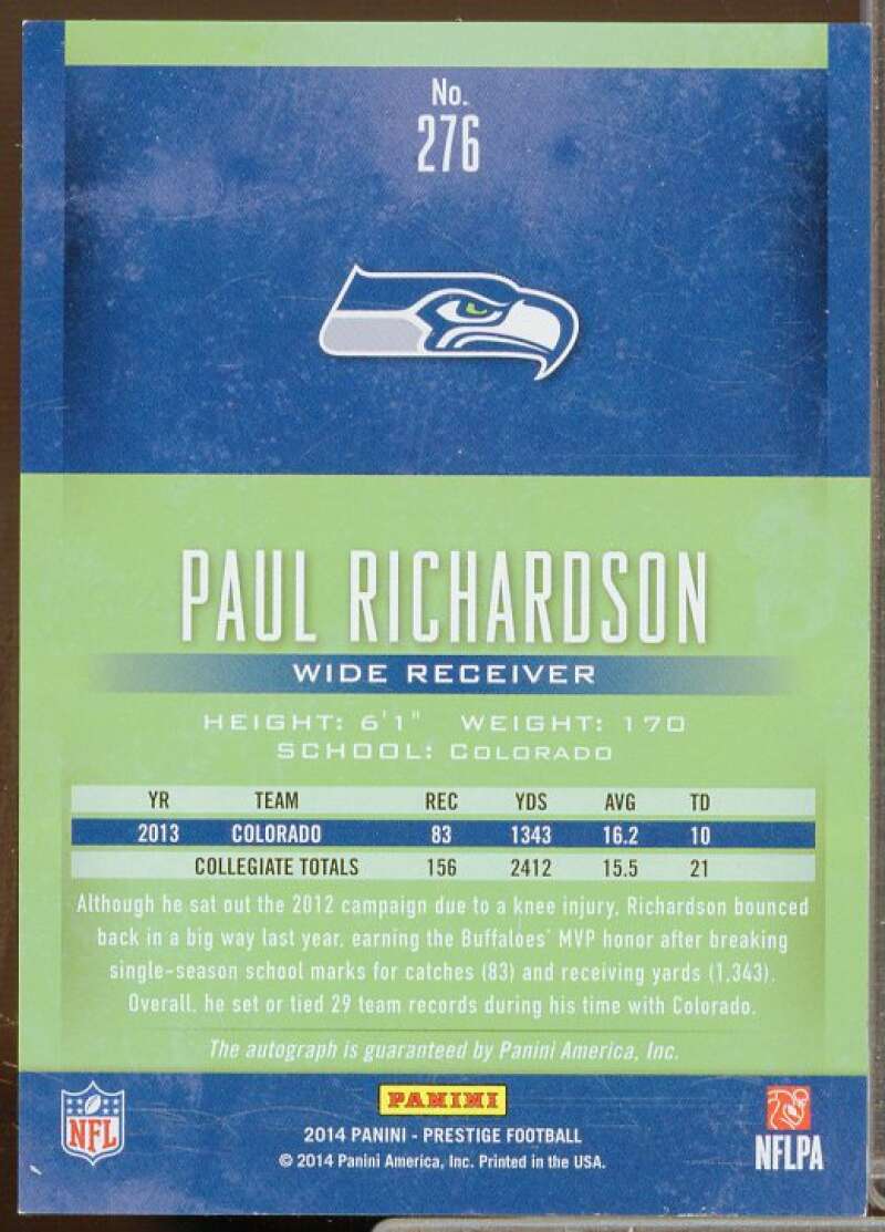 Paul Richardson Rookie Card 2014 Prestige Extra Points Blue Autographs #276  Image 2