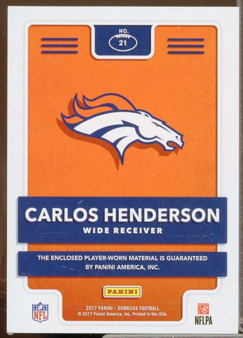 Carlos Henderson Rookie Card 2017 Donruss Rookie Phenom Jerseys Prime #21  Image 2