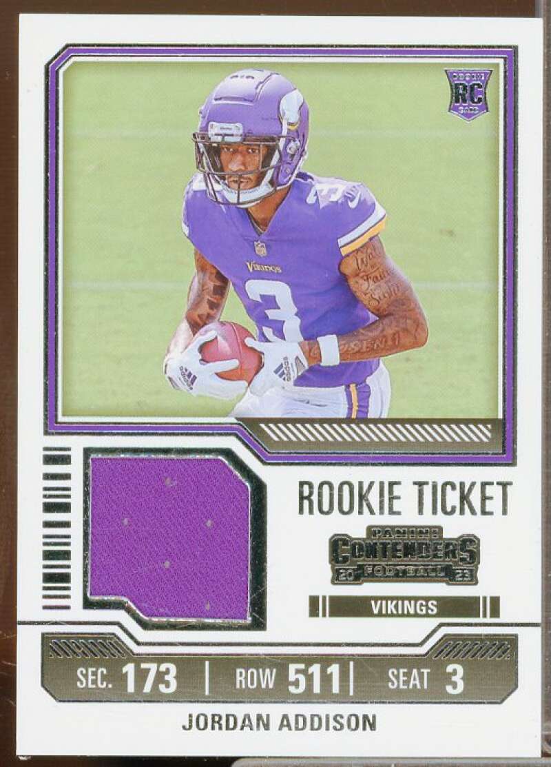 Jordan Addison Rookie Card 2023 Panini Contenders Rookie Ticket Swatches #20  Image 1