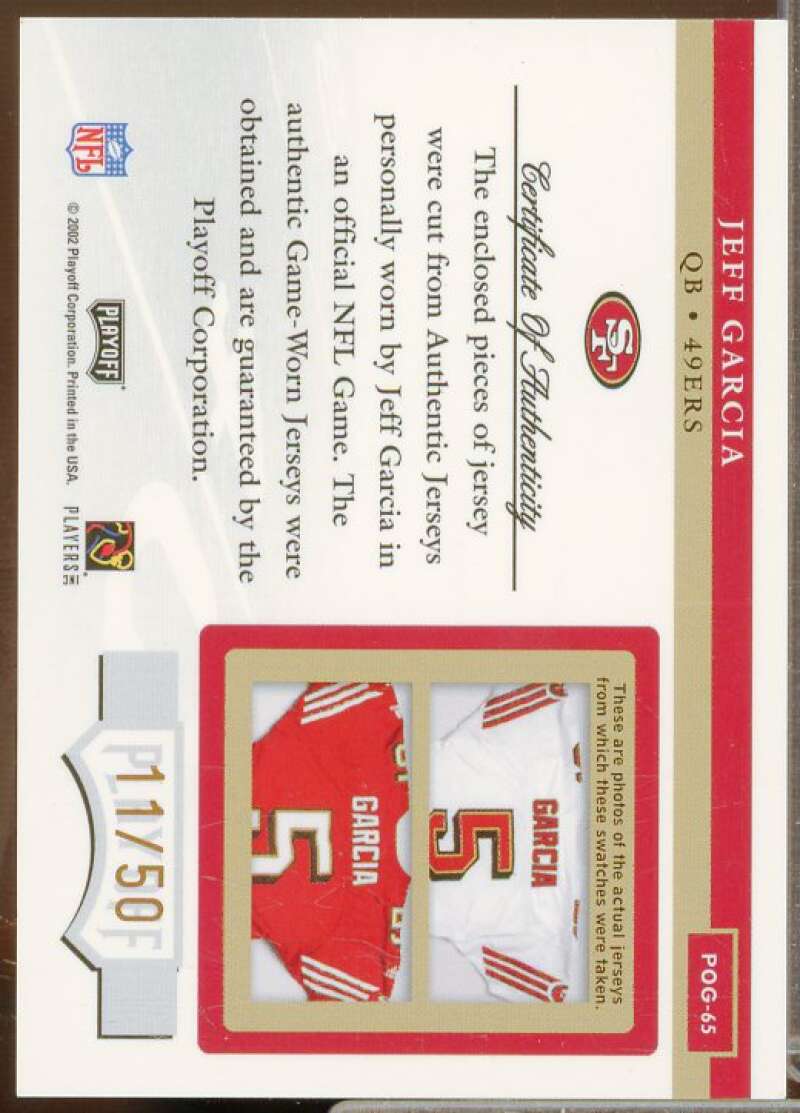 Jeff Garcia Card 2002 Playoff Piece of the Game Materials 1st Down #65  Image 2