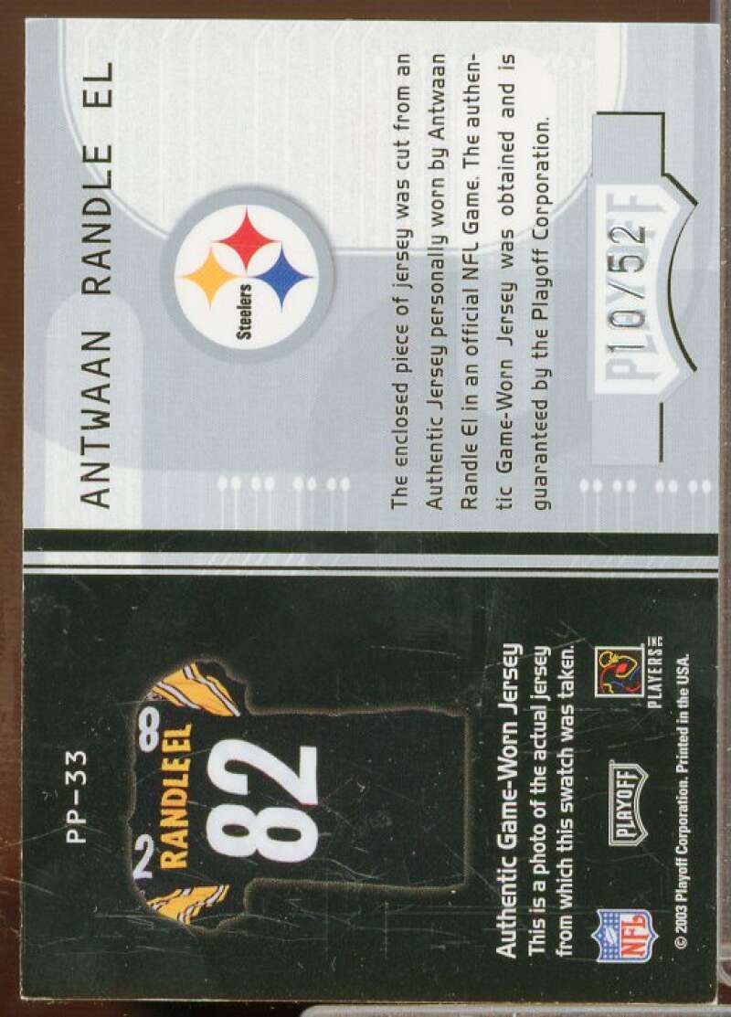 Antwaan Randle El/52 Rookie Card 2003 Playoff Honors Plates #PP33  Image 2