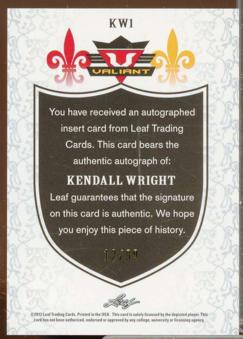 Kendall Wright Rookie Card 2012 Leaf Valiant Draft Blue #KW1  Image 2