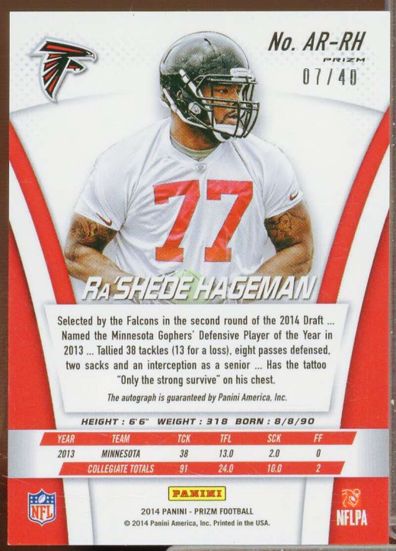 Ra'Shede Hageman/40 2014 Panini Prizm Rookie Autographs Prizms Purple #ARRH1  Image 2