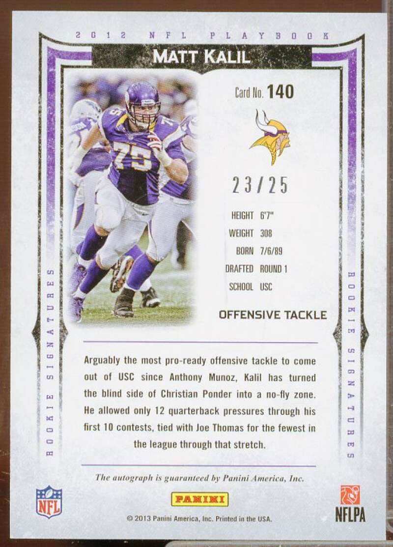 Matt Kalil AU Rookie Card 2012 Panini Playbook Platinum #140  Image 2