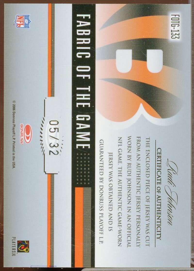 Rudi Johnson/32 2006 Leaf Certified Material Fabric Game Jersey Number Auto #133  Image 2