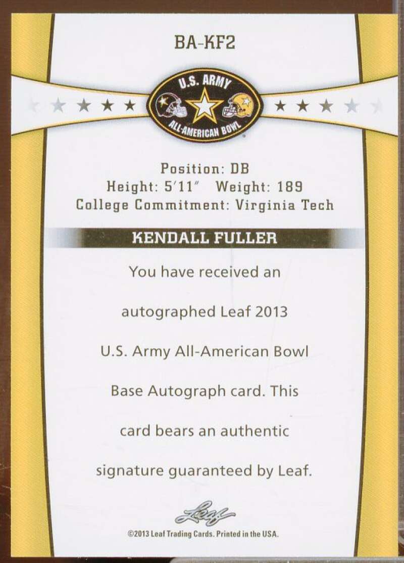 Kendall Fuller Rookie Card 2013 Leaf Army All-American Bowl Black #BAKF2  Image 2