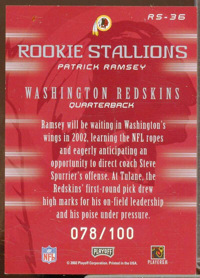 Patrick Ramsey Rookie Card 2002 Playoff Honors Rookie Stallion Autographs #RS36  Image 2