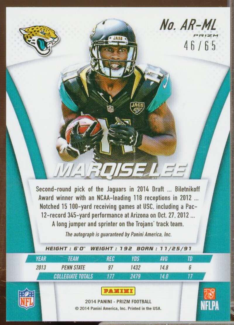 Marqise Lee/65 Rookie 2014 Panini Prizm Rookie Autographs Prizms Pink #ARML  Image 2