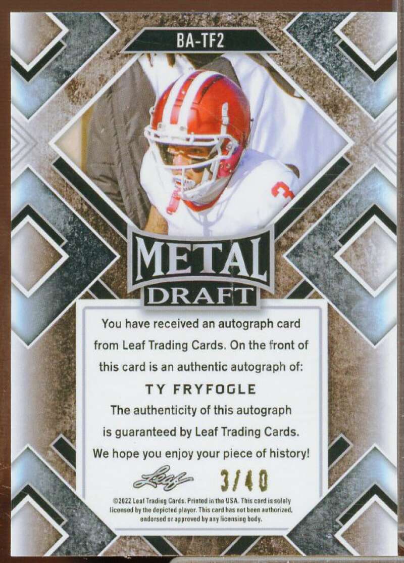 Ty Fryfogle Rookie Card 2022 Leaf Metal Draft #BATF2  Image 2