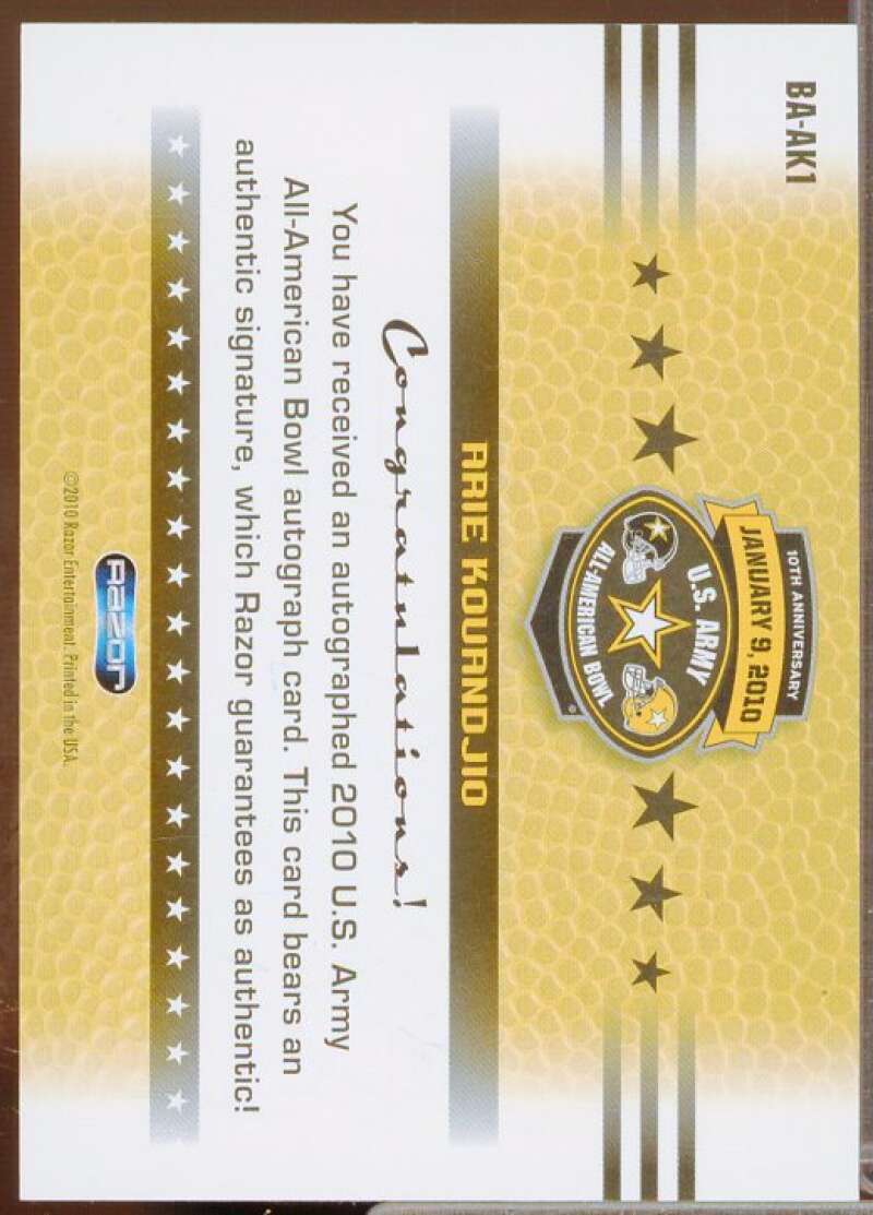 Arie Kouandjio Rookie 2010 Razor Army All-American Bowl Autographs Gold #AK1  Image 2