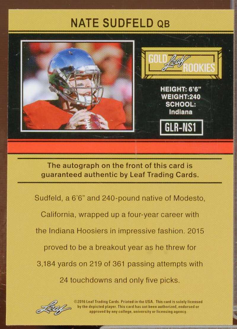 Nate Sudfeld 2016 Leaf Ultimate Draft '91 Rookie Autograph Gold Spectrum #GLRNS1  Image 2