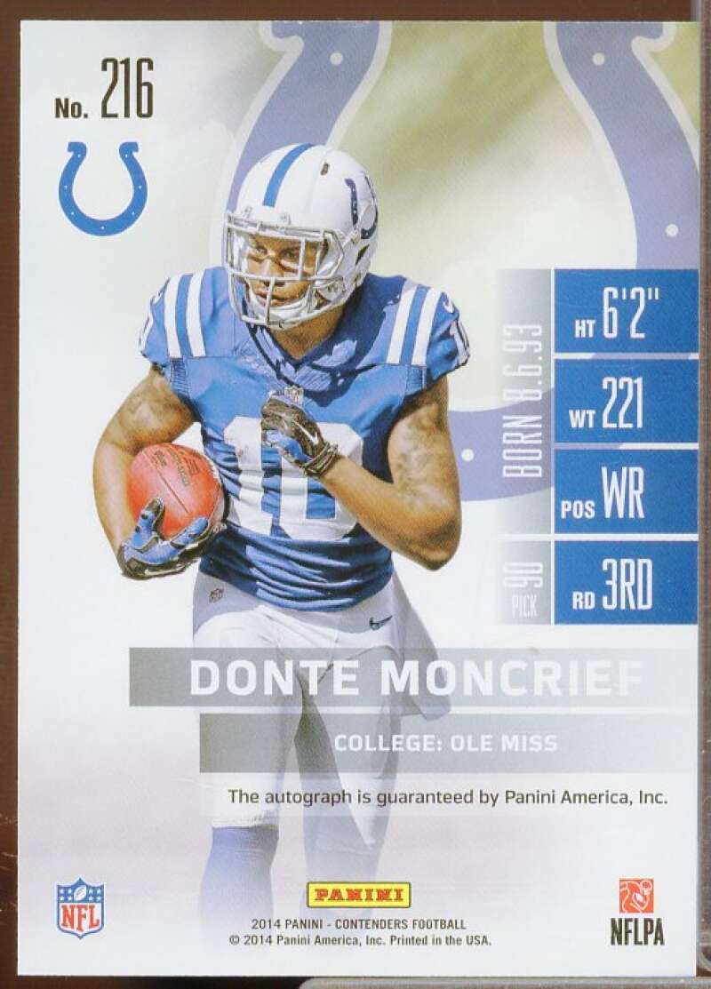 Donte Moncrief AU RC EXCH/ Rookie Card 2014 Panini Contenders #216A  Image 2