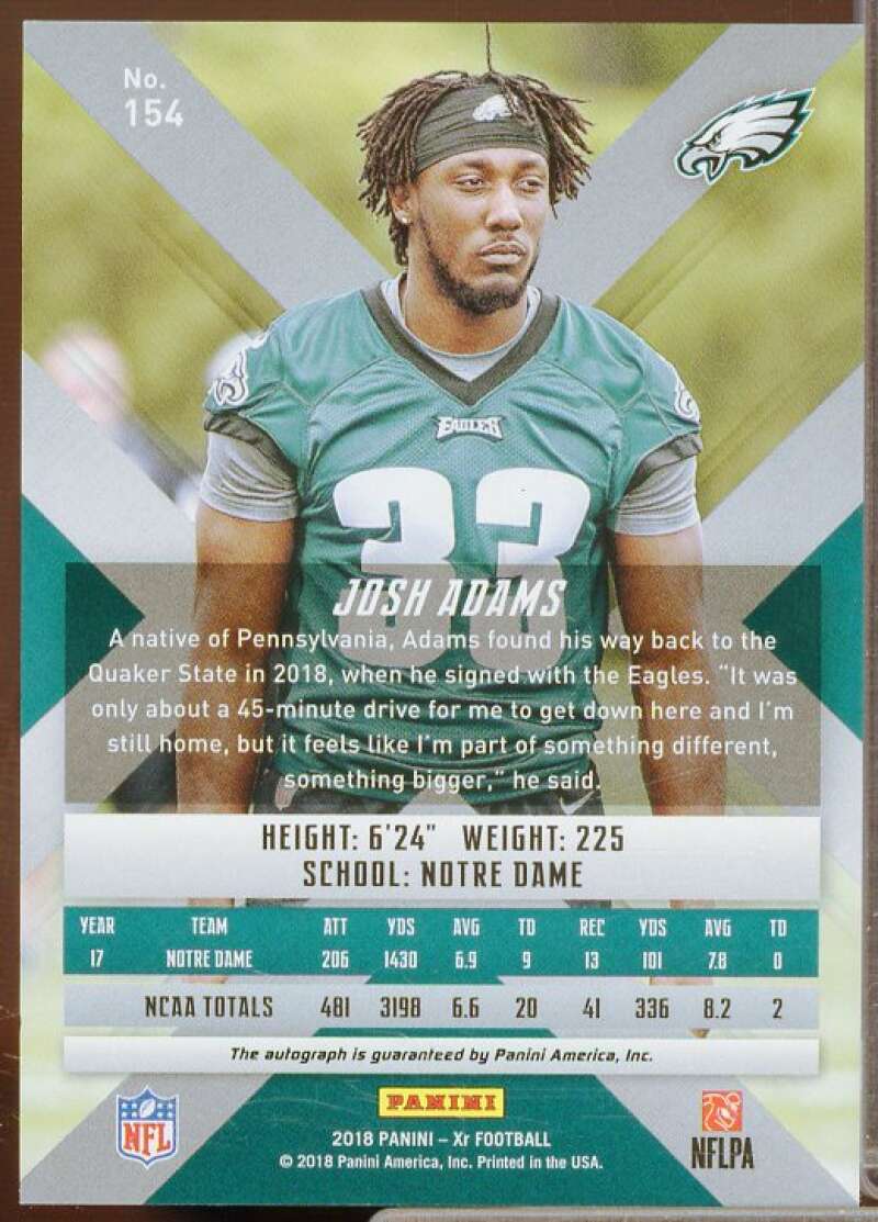 Josh Adams/199 Rookie Card 2018 Panini XR Autographs #154  Image 2