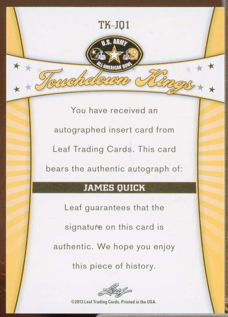 James Quick Rookie 2013 Leaf Army All-American Bowl Touchdown Kings Black #TKJQ1  Image 2