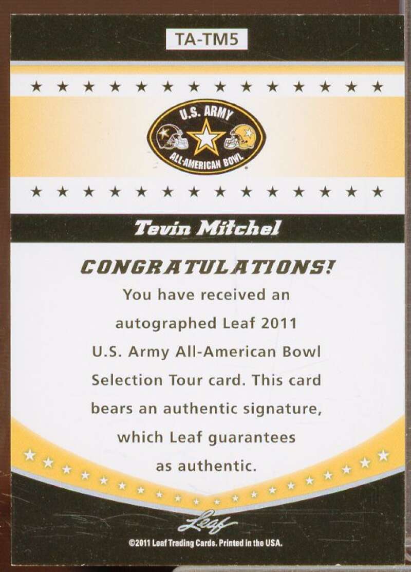 Tevin Mitchel 2011 Leaf Army All-American Bowl Tour Autographs Black #TATM1  Image 2