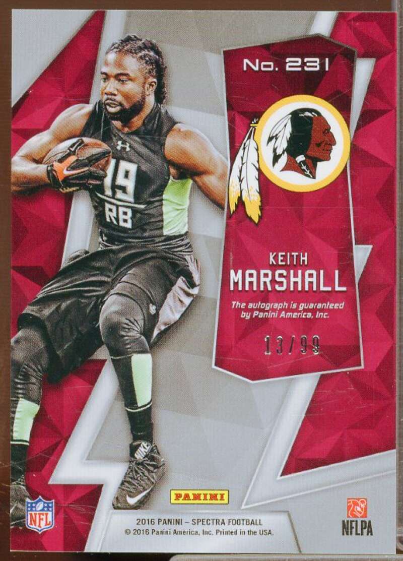 Keith Marshall AU Rookie Card 2016 Panini Spectra Neon Blue #231  Image 2