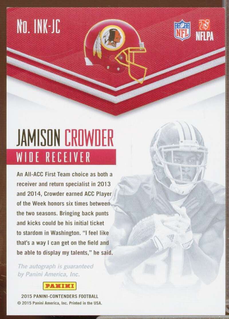 Jamison Crowder/199 2015 Panini Contenders Rookie Ink Rookie Premiere #INKJC  Image 2