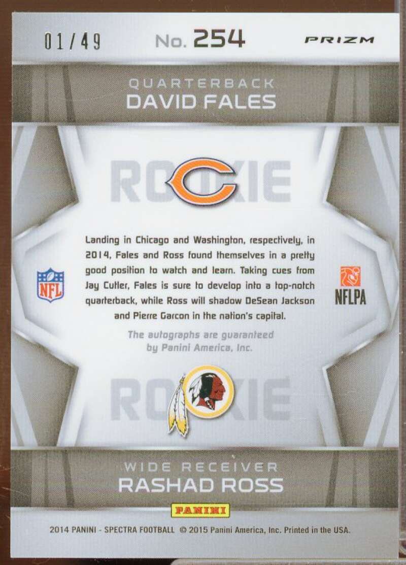 David Fales AU/Rashad Ross AU Rookie Card 2014 Panini Spectra Prizms Blue #254  Image 2