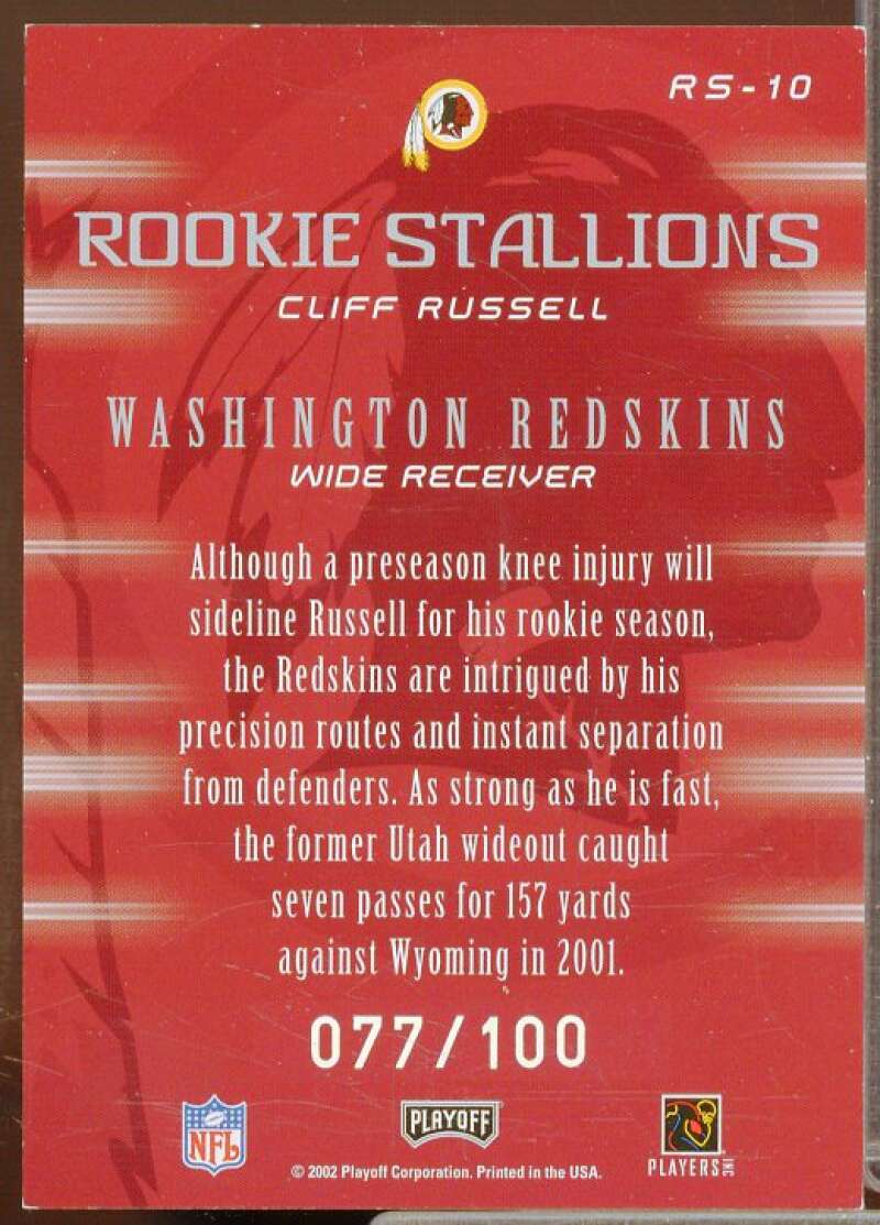 Cliff Russell Rookie Card 2002 Playoff Honors Rookie Stallion Autographs #RS10  Image 2