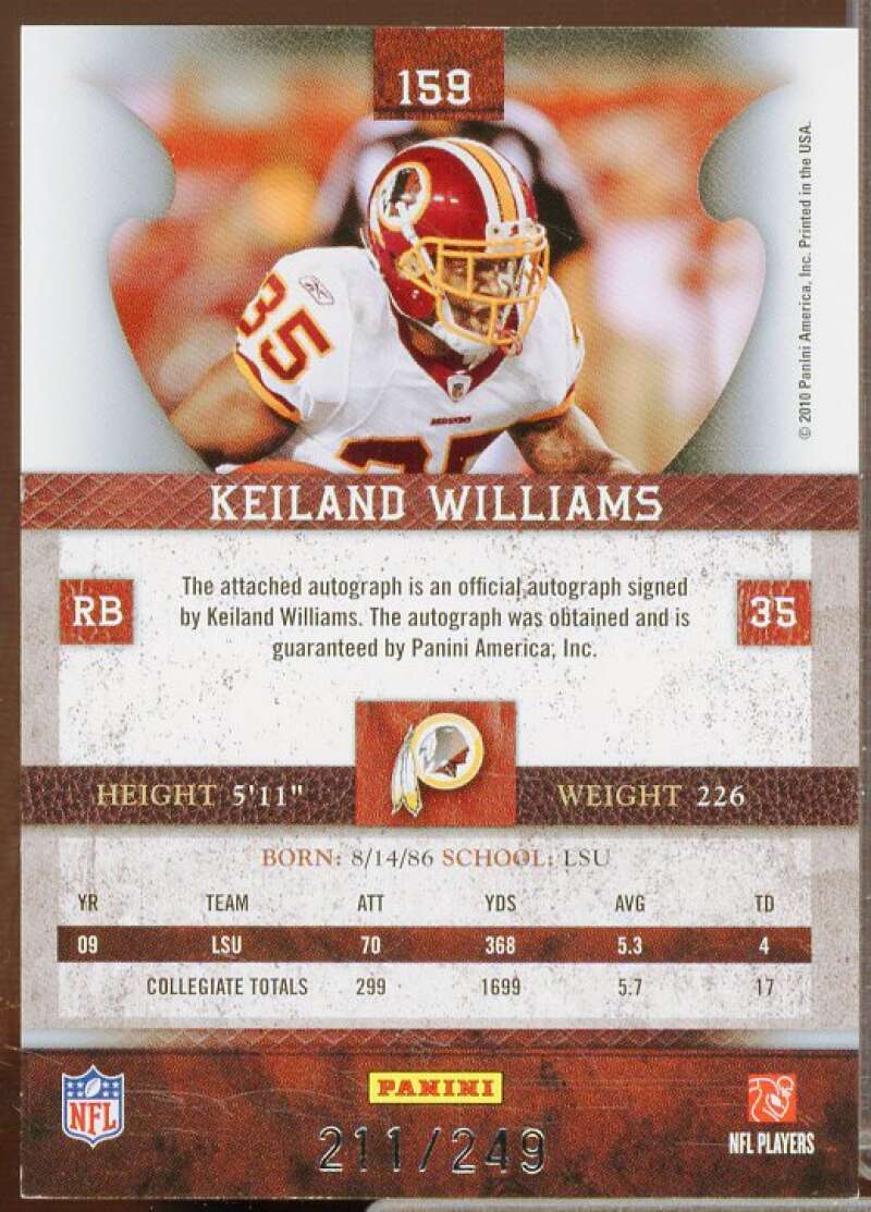 Keiland Williams AU/249 Rookie Card 2010 Panini Plates and Patches #159  Image 2