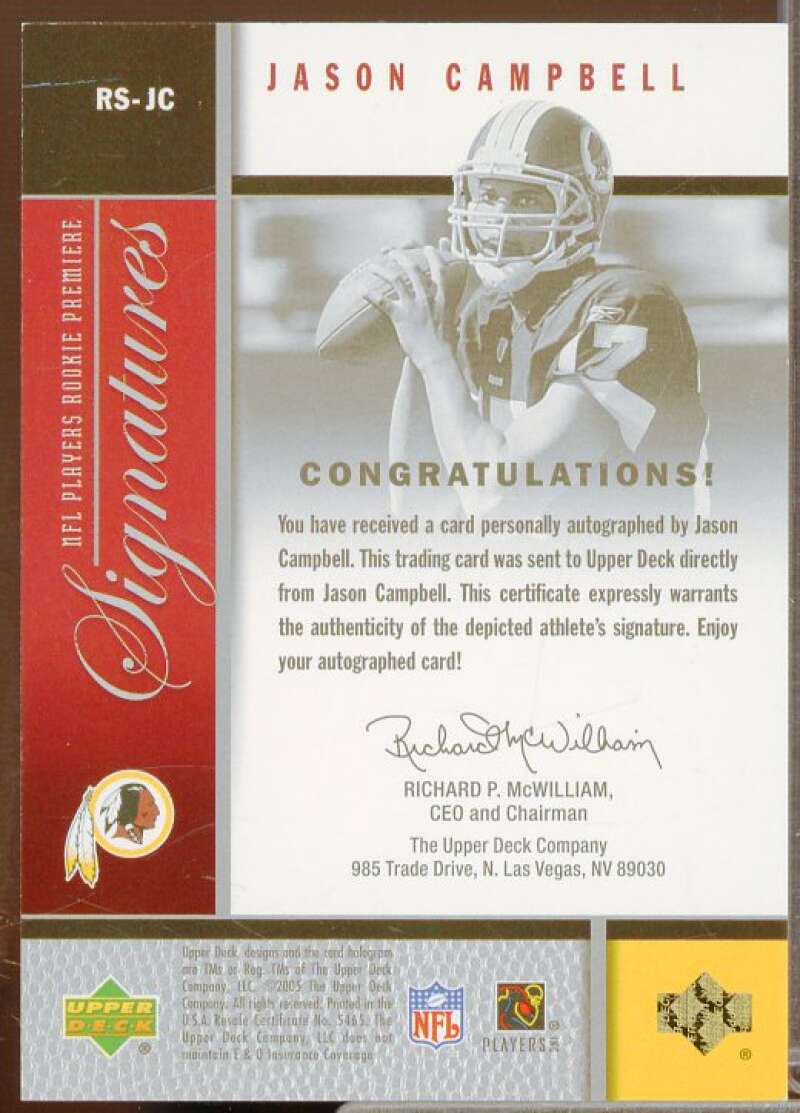 Jason Campbell Rookie Card 2005 Upper Deck Rookie Premiere Autographs #RSJC  Image 2