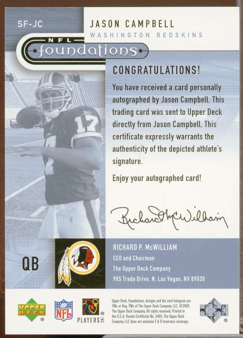 Jason Campbell 2005 Upper Deck Foundations Signature Foundations Silver #SFJC  Image 2