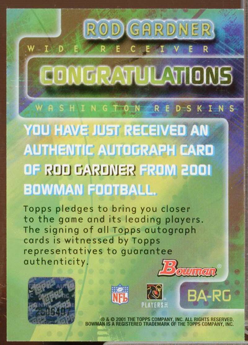 Rod Gardner Rookie Card 2001 Bowman Rookie Autographs #BARG  Image 2