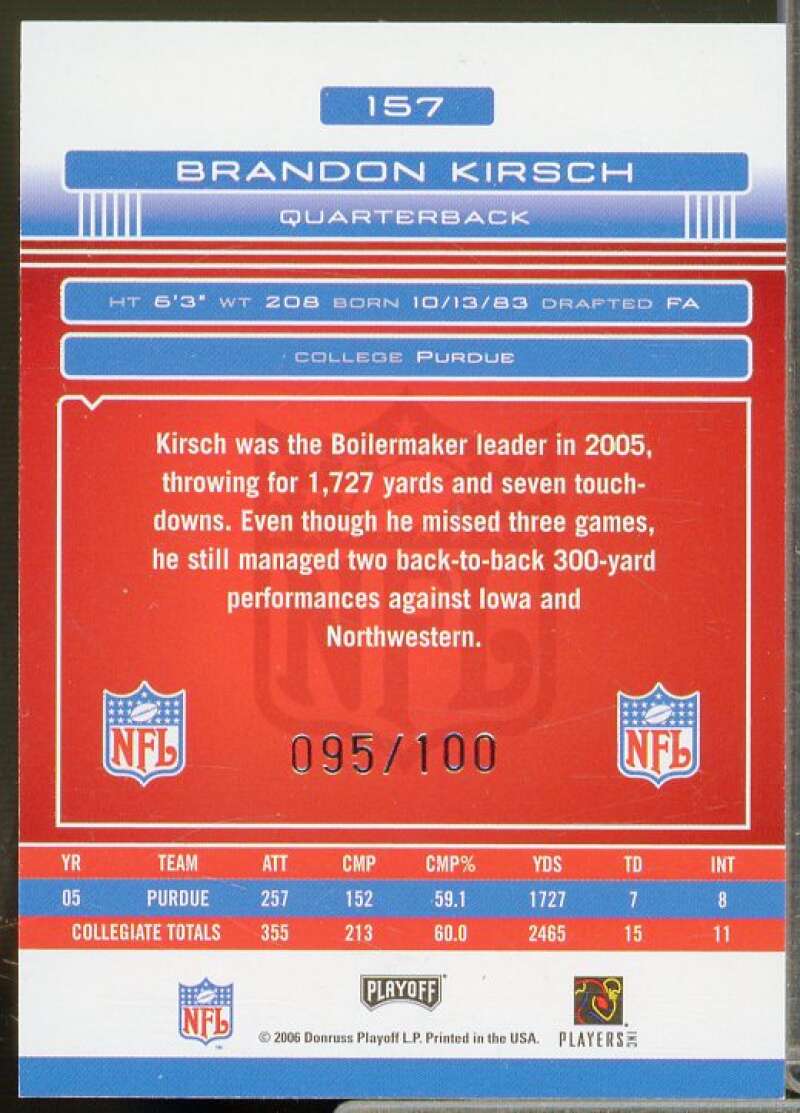 Brandon Kirsch/100 2006 Absolute Memorabilia Spectrum Silver Autographs #157  Image 2