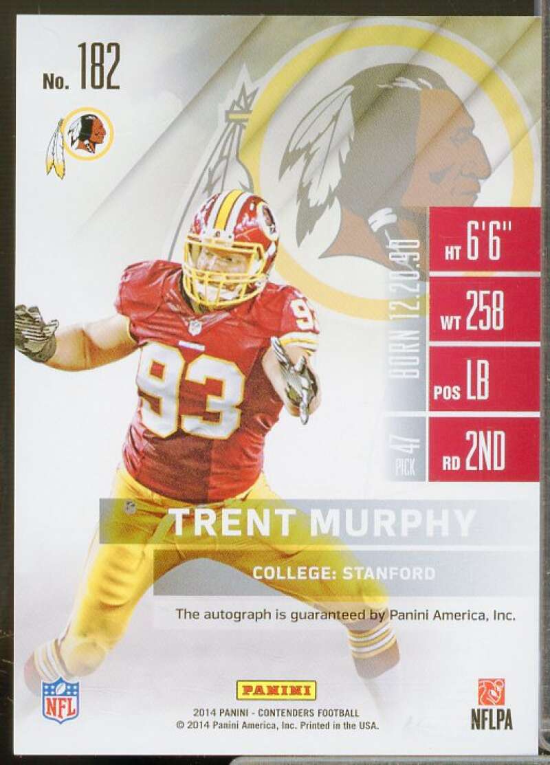 Trent Murphy AU Rookie Card 2014 Panini Contenders Playoff Ticket #182  Image 2