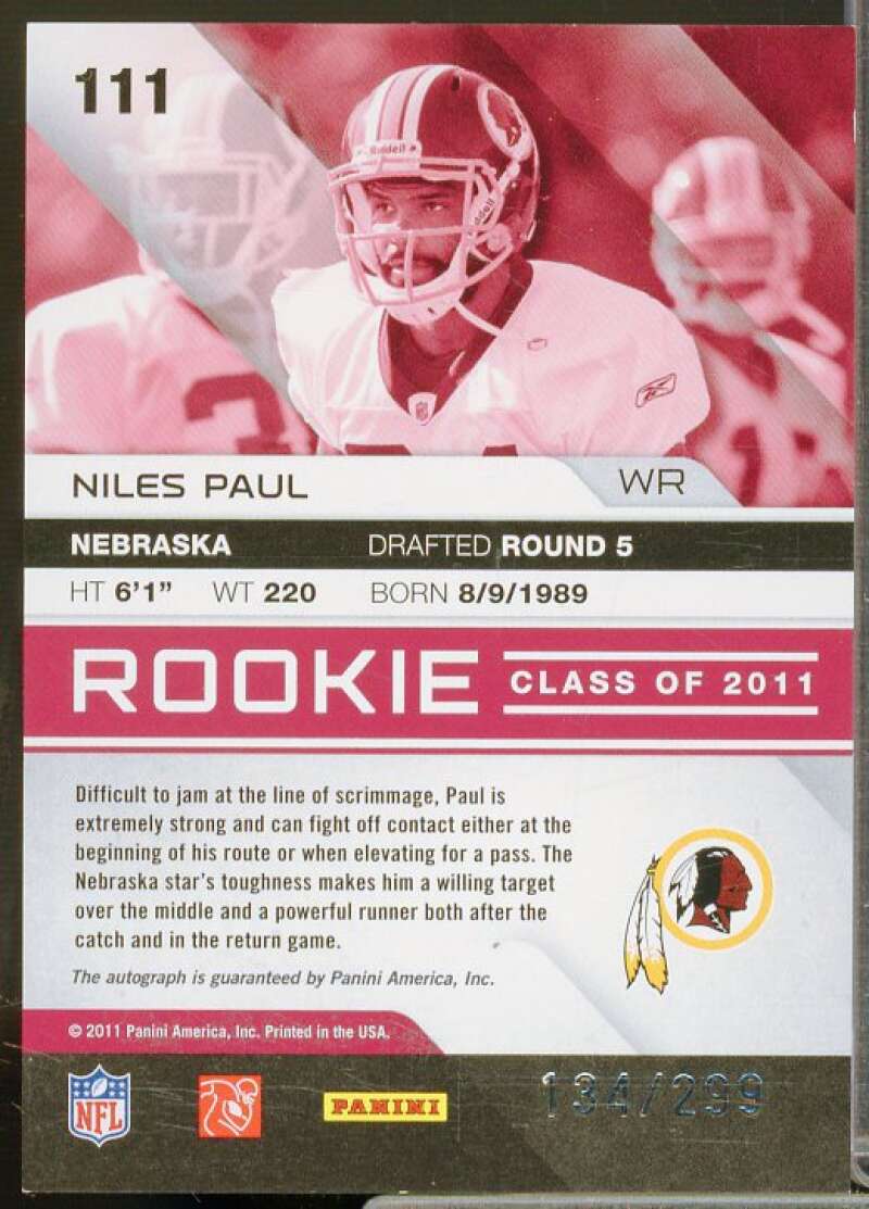 Niles Paul/299 Rookie 2011 Absolute Memorabilia Spectrum Gold Autographs #111  Image 2