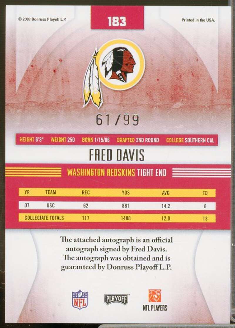 Fred Davis AU Rookie Card 2008 Absolute Memorabilia #183  Image 2