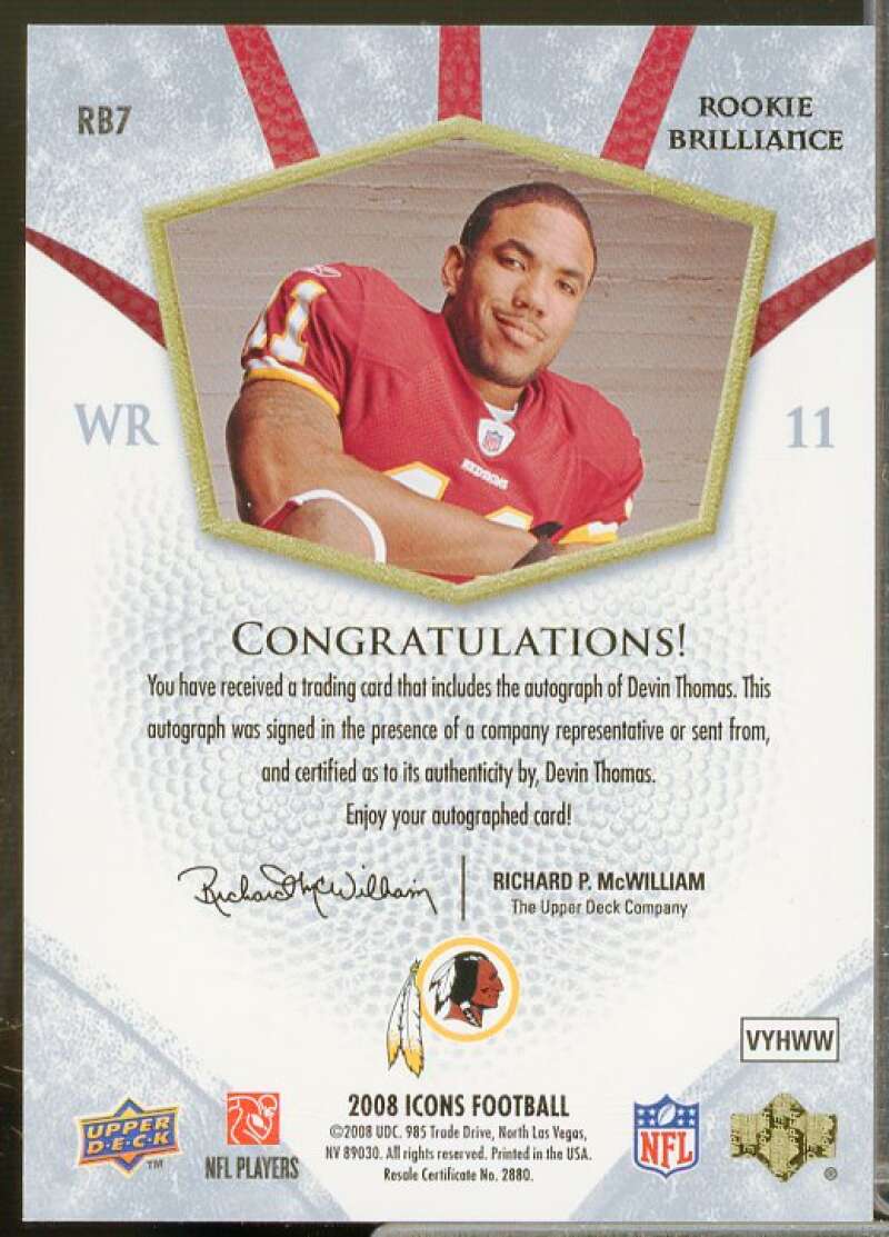 Devin Thomas/165 Rookie 2008 Upper Deck Icons Rookie Brilliance Autographs #RB7  Image 2