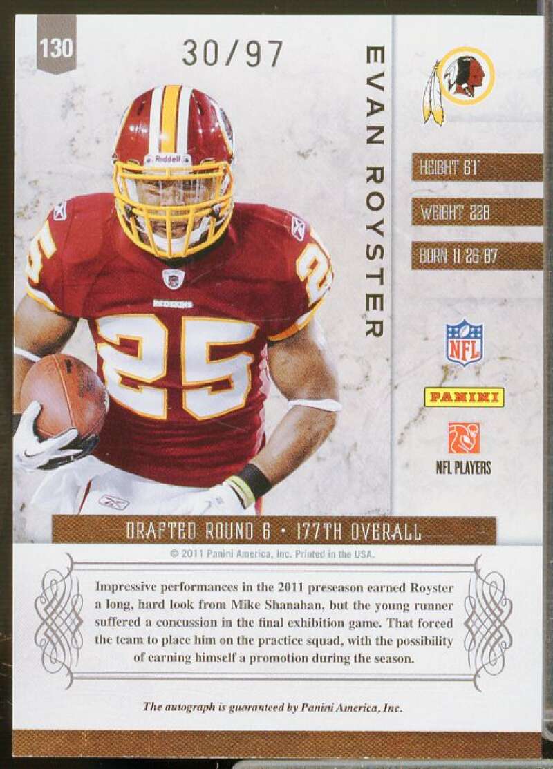 Evan Royster/97 Rookie 2011 Panini Plates and Patches Signatures Silver #130  Image 2