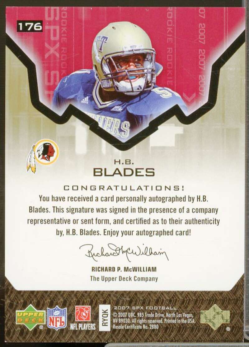 H.B. Blades AU Rookie Card 2007 SPx Gold Holofoil Rookies #176  Image 2