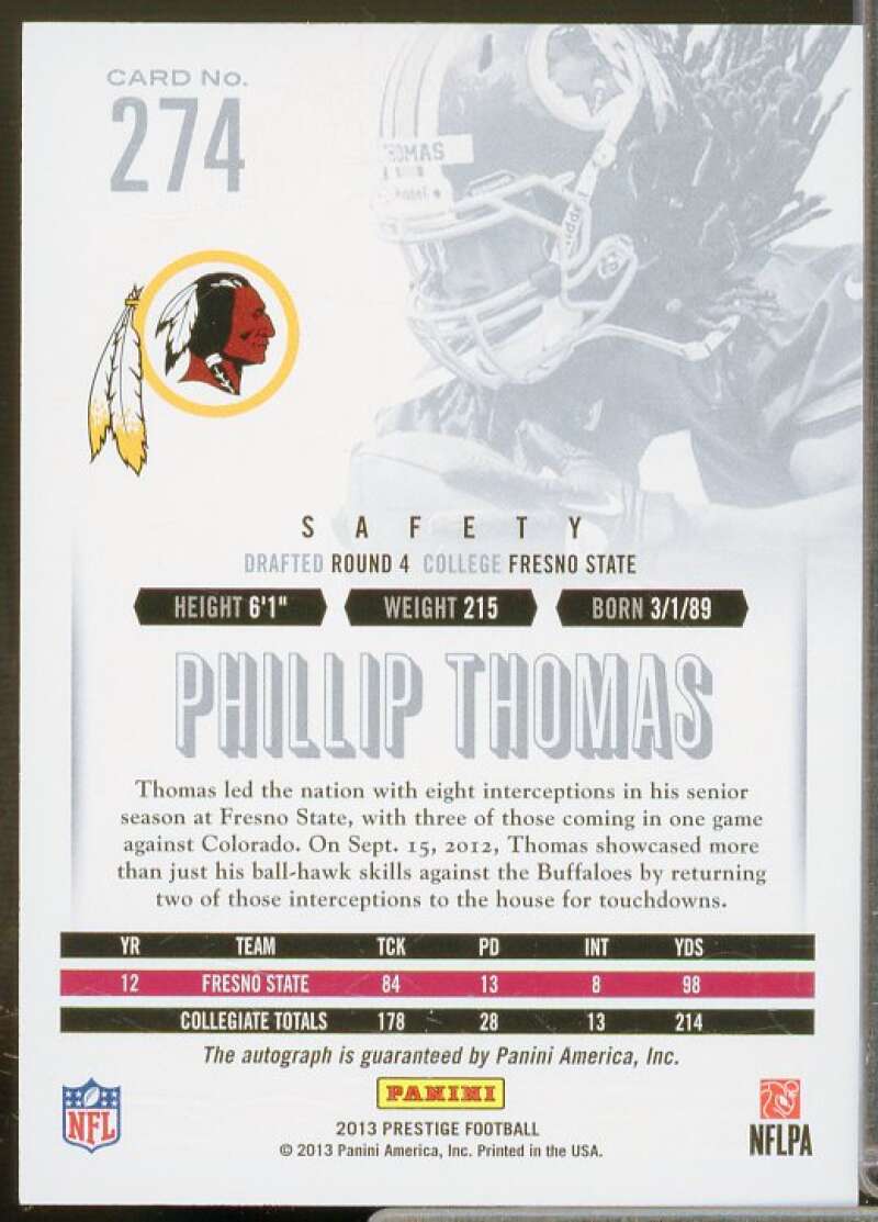 Phillip Thomas Rookie Card 2013 Prestige Extra Points Gold Autographs #274  Image 2