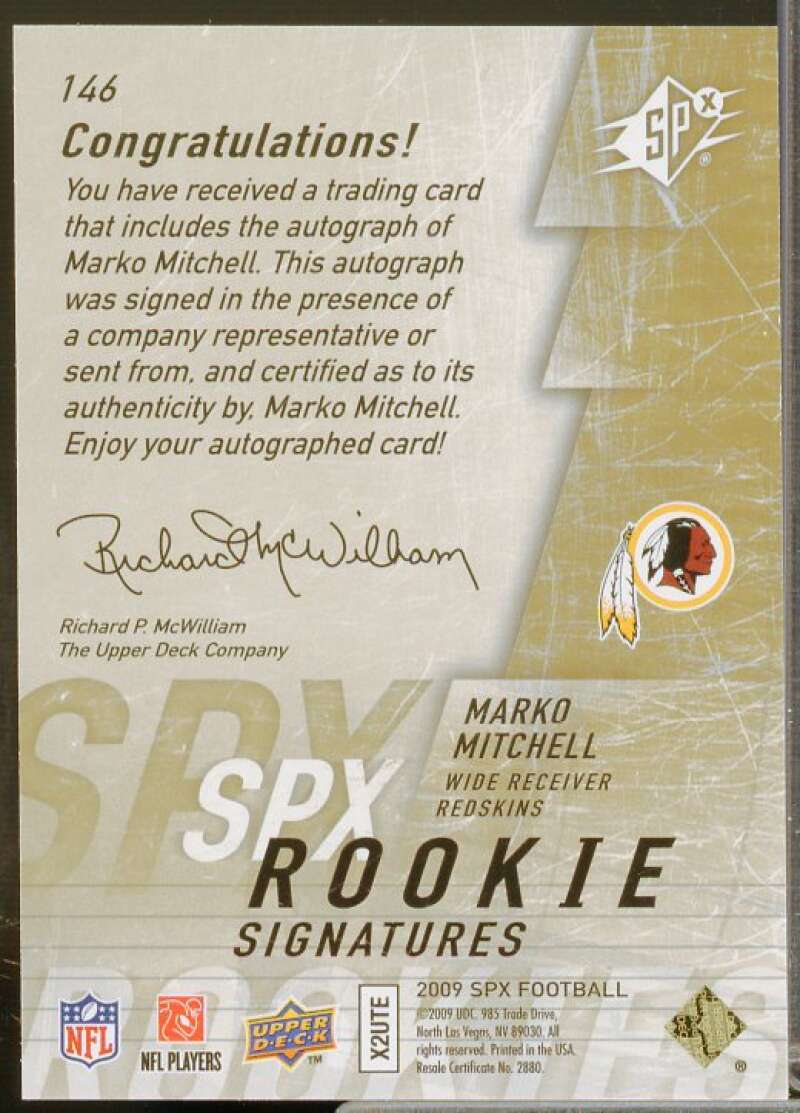 Marko Mitchell AU Rookie Card 2009 SPx #146  Image 2