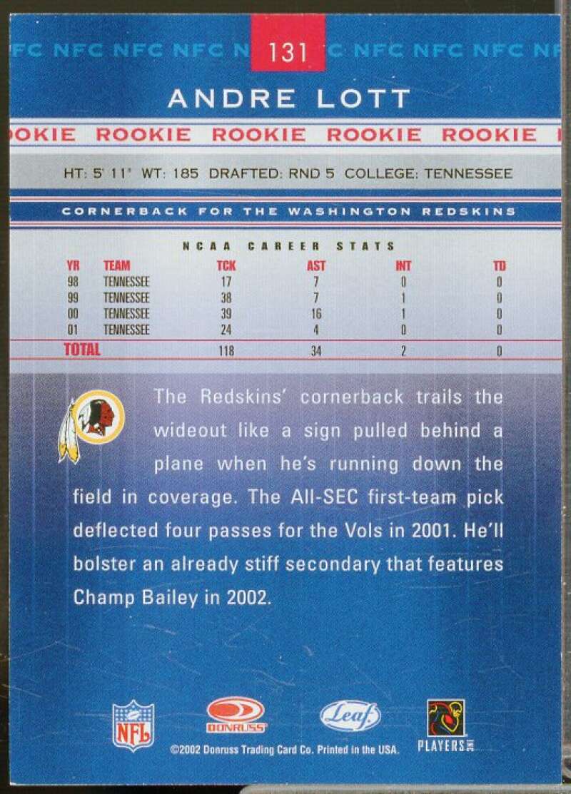 Andre Lott Rookie Card 2002 Leaf Rookies and Stars Rookie Autographs #131  Image 2