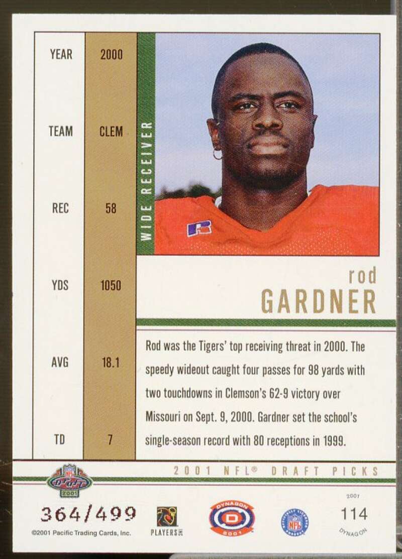 Rod Gardner AU Rookie Card 2001 Pacific Dynagon #114  Image 2