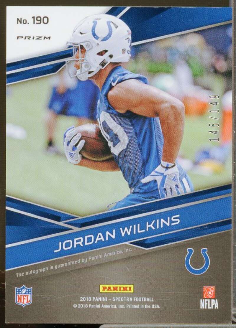 Jordan Wilkins AU Rookie Card 2018 Panini Spectra Neon Blue #190  Image 2