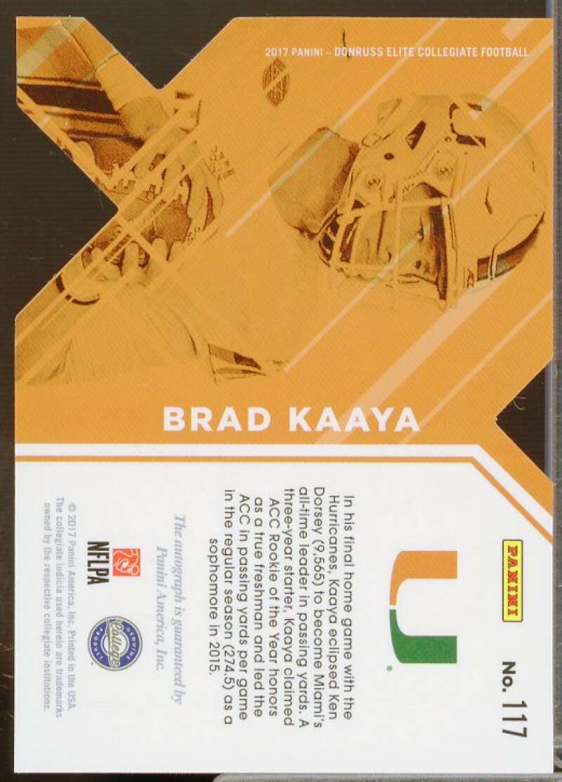 Brad Kaaya Rookie 2017 Elite Draft Picks Autographs Status Die Cut Purple #117  Image 2