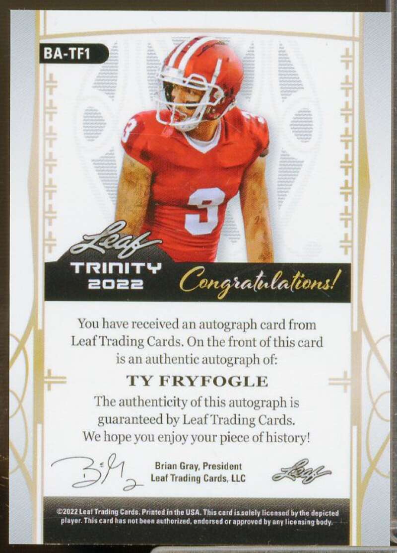 Ty Fryfogle Rookie Card 2022 Leaf Trinity Navy #BATF1  Image 2