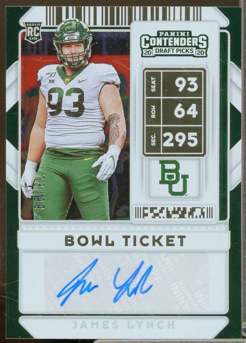 James Lynch AU Rookie Card 2020 Panini Contenders Draft Picks Bowl Ticket #285  Image 1