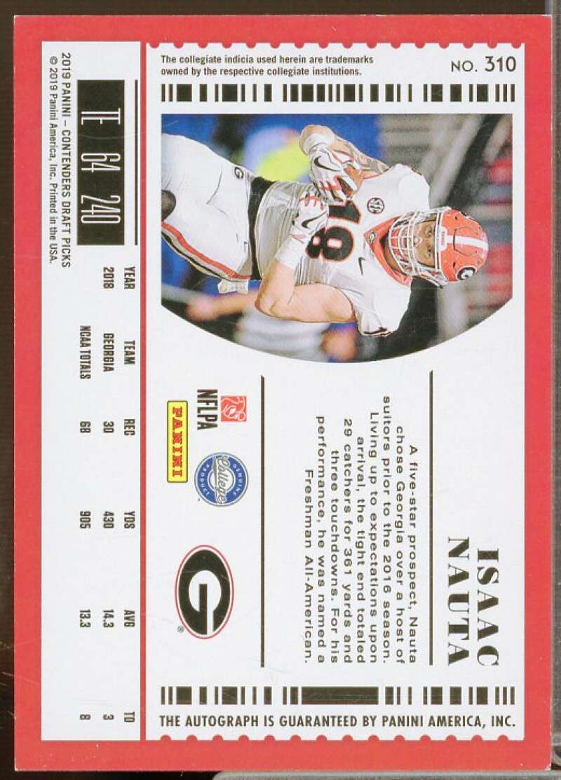 Isaac Nauta AU Rookie Card 2019 Panini Contenders Draft Picks Bowl Ticket #310  Image 2