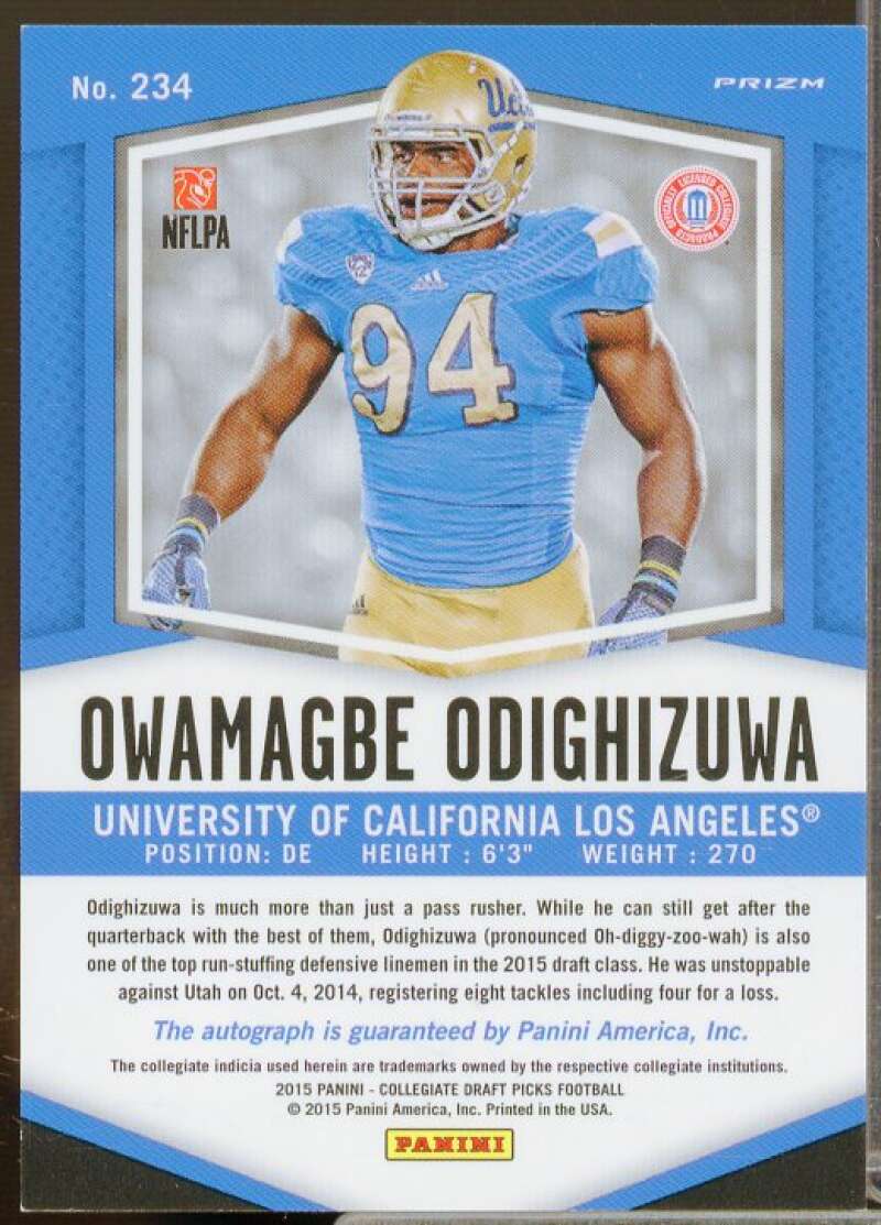 Owamagbe Odighizuwa/99 2015 Panini Prizm Draft Picks Autograph Prizm Purple #234  Image 2